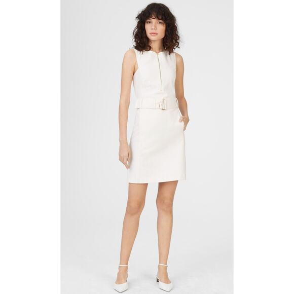 CLUB MONACO Lizel Zip Front Denim Dress Belted Sleeveless in White Women's 4 - Picture 1 of 15